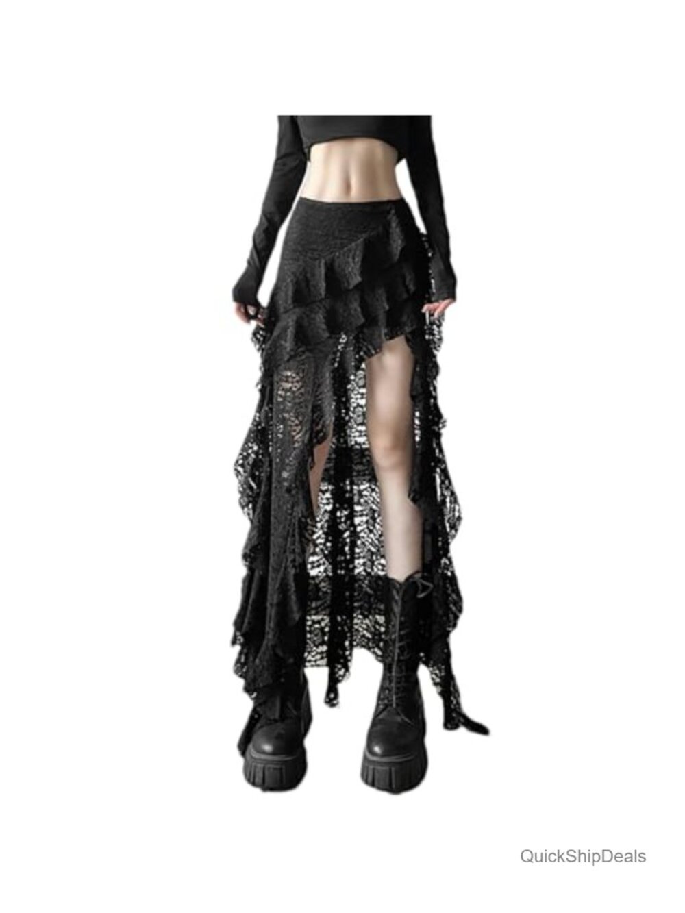 Women's Y2k Lace Layered Maxi Skirt A Line Asymmetrical Ruffle